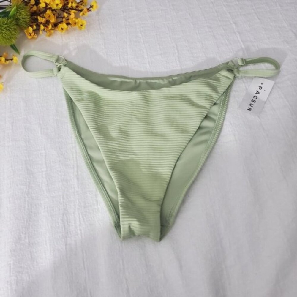 PACSUN Limited Edition Light Green "ALANNA" Ribbed Ring Bikini Bottom Only